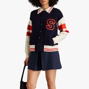 Sandro Ohio S patch Varsity Cardigan size 2/M dark blue